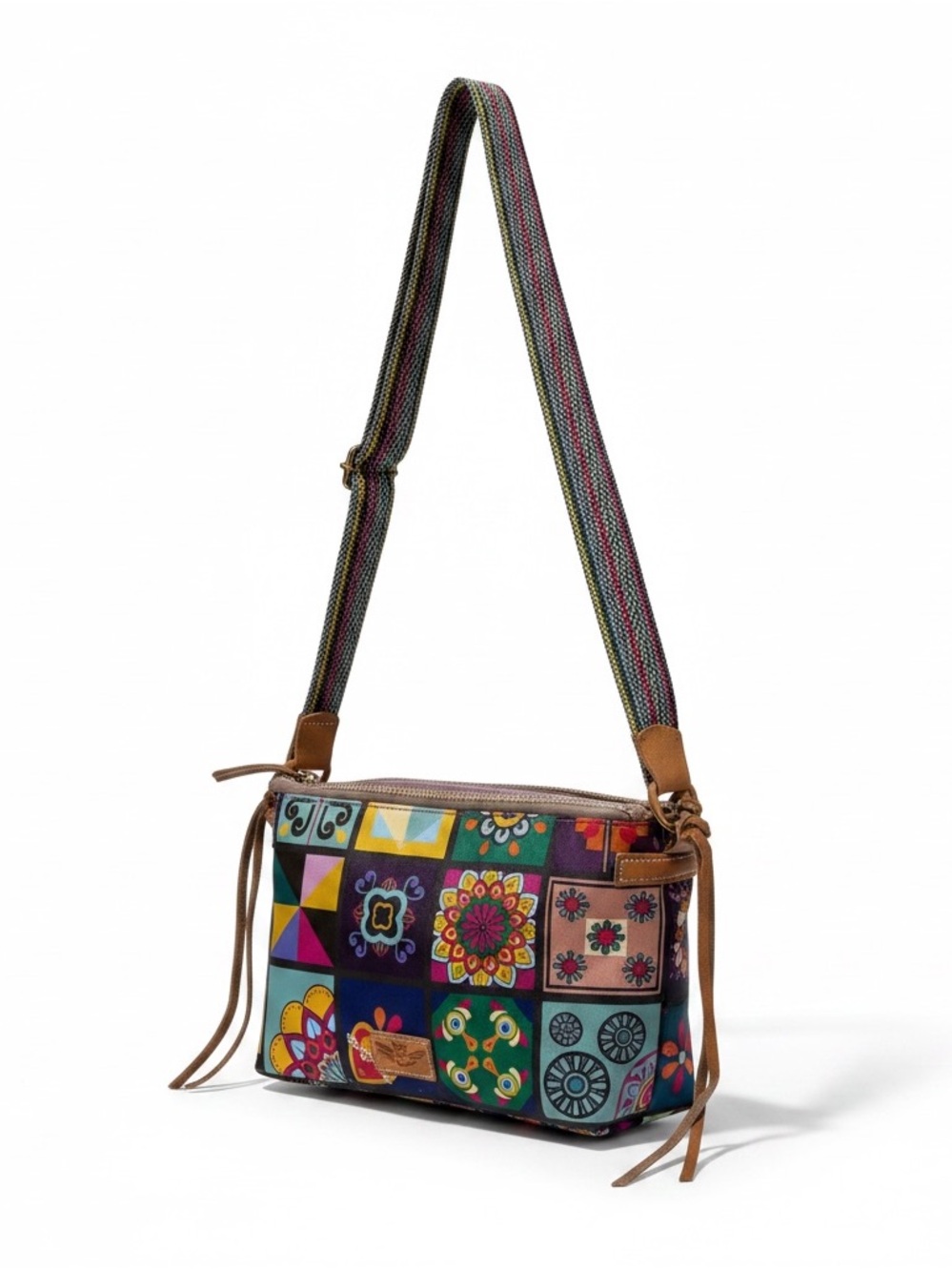 Consuela Multicolor Patchwork Crossbody with Woven Strap